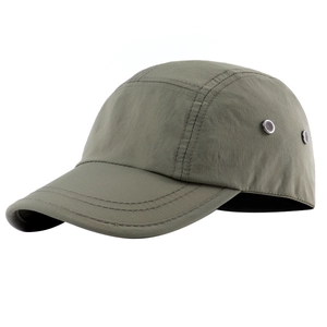 Olive green short brim camper hat with side metal eyelets and quick-dry fabric texture