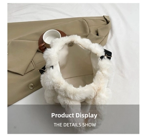 Interior view of white plush tote bag showing magnetic closure and spacious compartment