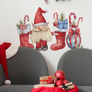 Christmas wall stickers featuring gnomes, candy canes, and socks for holiday home decor