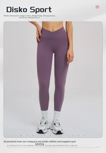 Détail d'un pantalon de yoga violet taille haute avec ceinture croisée pour gainage