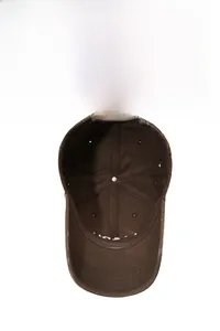Detail of vintage washed baseball cap interior with sweatband and metal buckle
