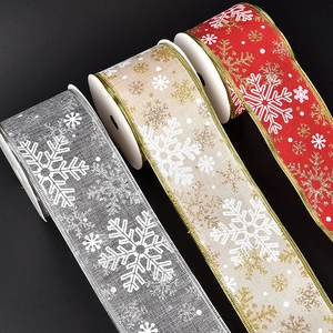 9m Christmas ribbon set with snowflakes and gold trim for gift wrapping and tree decor
