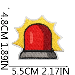 Detailed embroidery texture of red siren patch showing precise stitching and 4.8x5.5cm size