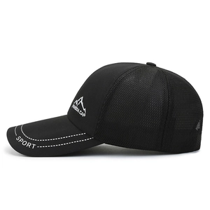 Men's black breathable mesh baseball cap with sun protection and sport embroidery