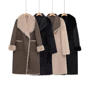 Manteau Long En Fausse Fourrure Et Daim Pour Femme Réversible Patchwork Revers Veste Chaude Élégante Luxueuse Hiver