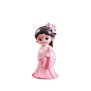 Exquisite Q-version Chinese style ancient beauty figurine in pink dress for desk decor