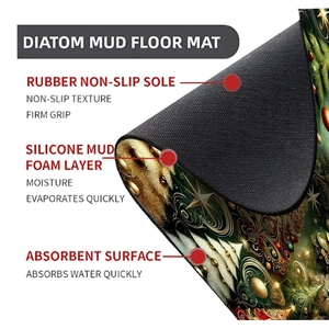 Detail showing the non-slip rubber backing and absorbent diatom mud layer of Christmas mat