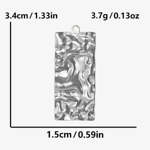 Detailed silver 304 stainless steel rectangle pendant with irregular textured finish