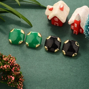Vintage Square Stud Earrings Enamel Alloy Gold Plated With 925 Sterling Silver Earring Post For Women Christmas Party