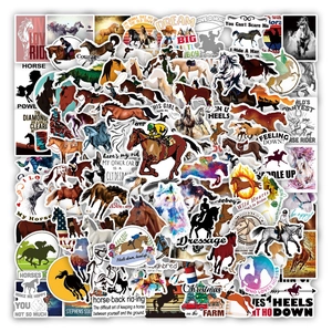 100pcs waterproof equestrian stickers featuring horses and cartoon doodles for luggage