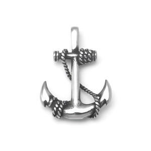 Vintage stainless steel ship anchor pendant necklace with rustic silver textured finish