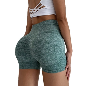 Short de yoga vert chiné à taille haute avec effet push-up pour fitness et sport