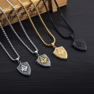 Titanium steel Freemasonry shield pendant necklace set in gold, silver, and black finishes