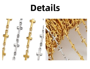 Detail view of gold and silver stainless steel cross chains for DIY jewelry making