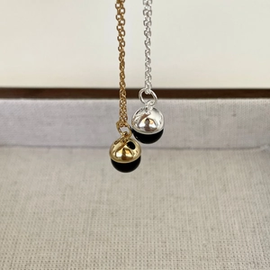 925 Sterling Silver Necklace With Black Agate Round Bead Pendant Minimalist Geometric Jewelry For Women Simple Daily Wear
