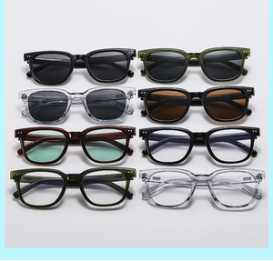 Grid display of vintage chunky square sunglasses in eight diverse frame colors and lenses