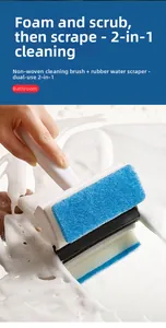 Detail of 2-in-1 cleaning brush with blue non-woven pad and black rubber wiper blade