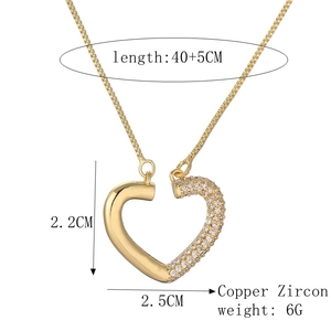 Detail view of 18K gold plated copper heart pendant necklace with size and weight specs