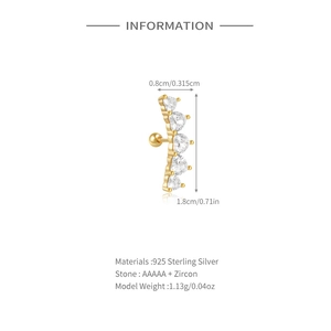 Macro detail of gold S925 silver heart stud with AAAAA zircon, size 1.8x0.8cm