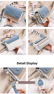 Detail of tricolor crossbody bag showing wide jacquard strap and premium hardware detail