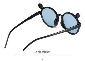Vue arrière des lunettes de soleil enfant avec oreilles d'ours et verres bleus ronds