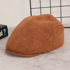 Vintage brown faux suede flat cap for men and women featuring a classic newsboy style
