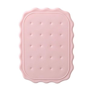 Pink biscuit-shaped folding makeup mirror and comb set with wavy edges and dot pattern