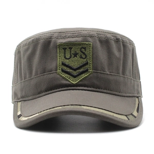 Army green cotton cadet cap with US shield embroidery and camo pattern brim