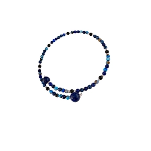Geometric beaded collar necklace with deep blue natural stone beads and stylish accent spheres