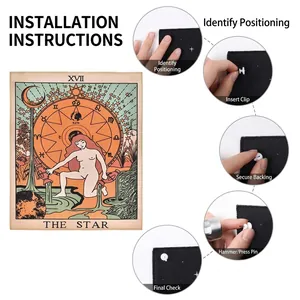 Detailed step-by-step wall tapestry installation guide using push pins and clips