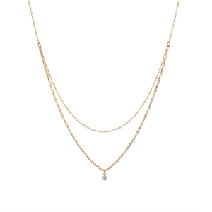 Double-layer gold water wave titanium steel necklace with sparkling cubic zirconia pendant