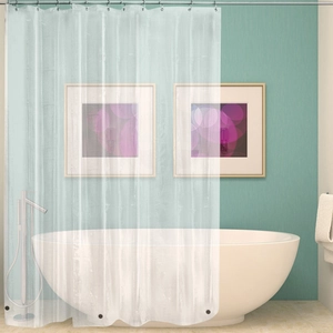 Waterproof thickened PEVA shower curtain in translucent finish with metal hooks