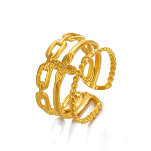 18K gold plated three-layer stainless steel chain ring with star detail and open design