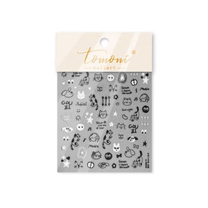 Minimalist black and white graffiti nail stickers featuring cat and dog motifs