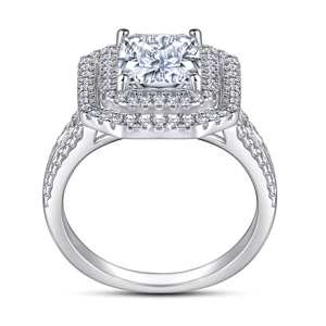 Elegant S925 sterling silver ring with princess cut square cubic zirconia halo setting