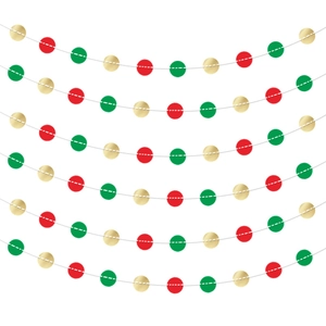 Festive red, green, and gold paper circle garland banners for Christmas party decoration