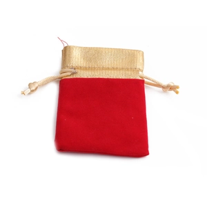 Red and gold velvet drawstring jewelry pouch for magnetic beaded bracelets gift packaging