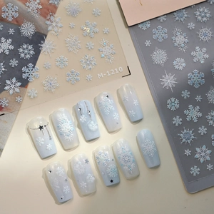 Nail Art Stickers White 3D Embossed Snowflake Winter Christmas DIY Manicure Decoration For Women Girls Holographic