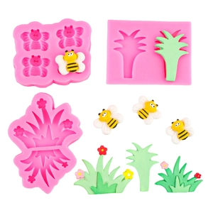 Moldes de silicona para abejas y césped de fondant para decoración de tartas en blanco