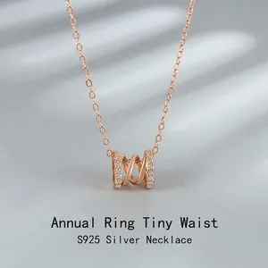 925 Sterling Silver Necklace With Cylinder Zircon Pendant Rose Gold Plated Luxury Minimalist Jewelry For Women