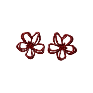 Elegant hollow floral earrings in dark red with minimalist 3D petals for women
