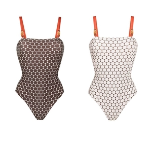 Women's double-sided one-piece swimsuits with polka dots and bamboo texture buckle straps