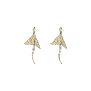 Elegant gold fish-tail drop earrings with sparkling rhinestones and long fringe tassels