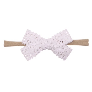 Baby headband with white lace bow and high elastic nylon band for newborn girls