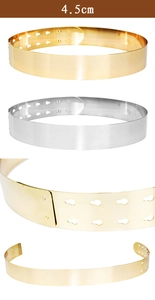 Detail of 4.5cm wide polished metallic mirror belt showing gold and silver finishes