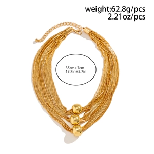 Detail view of gold multilayer chain necklace with dimensions and weight 62.8g