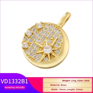 Detail view of 16mm gold brass pendant featuring a micro-set cubic zirconia North Star