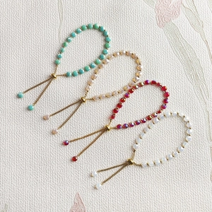 18K gold plated stainless steel adjustable bracelets with faceted crystal beads in four colors