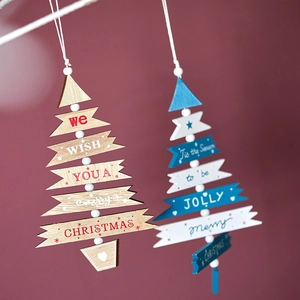 Wooden Christmas Tree Hanging Ornament Layered Plaque With Beads Festive Holiday Door Wall Home Decoration