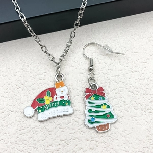 Detail of enameled Christmas tree and snowman pendant with Merry Christmas engraving